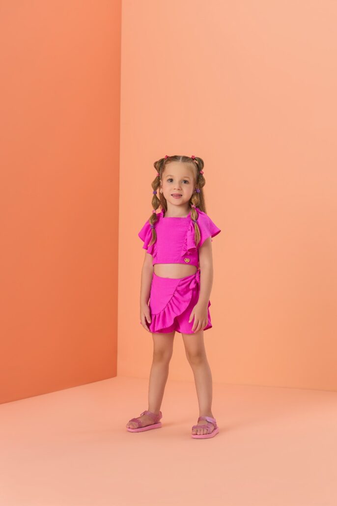 Conjunto Infantil Lilás Mon Sucré de Blusa e Shorts Soft Color